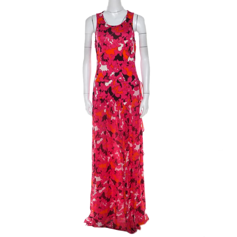 Diane Von Furstenberg Pink Silk Eden Garden Printed Davina Maxi Dress L For Women 1 Diane Von Furstenberg Pink Silk Eden Garden Printed Davina Maxi Dress L For Women