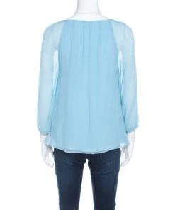 Diane Von Furstenberg Powder Blue Plisse Chiffon Silk Fenobe Blouse M For Women 8 Diane Von Furstenberg Powder Blue Plisse Chiffon Silk Fenobe Blouse M For Women -Diane Von Furstenberg shop luxury women diane von furstenberg used clothes p216562 002