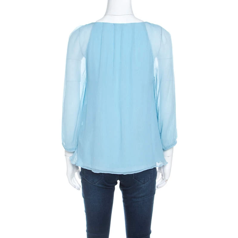 Diane Von Furstenberg Powder Blue Plisse Chiffon Silk Fenobe Blouse M For Women 3 Diane Von Furstenberg Powder Blue Plisse Chiffon Silk Fenobe Blouse M For Women - Image 3