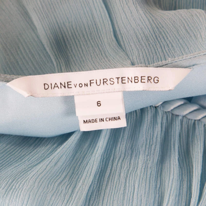 Diane Von Furstenberg Powder Blue Plisse Chiffon Silk Fenobe Blouse M For Women 5 Diane Von Furstenberg Powder Blue Plisse Chiffon Silk Fenobe Blouse M For Women - Image 5