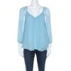 Diane Von Furstenberg Powder Blue Plisse Chiffon Silk Fenobe Blouse M For Women