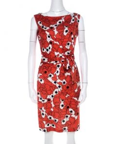 Diane Von Furstenberg Orange Printed Silk Jersey Tie Waist Shina Dress M For Women
