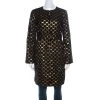 Diane Von Furstenberg Black & Gold Jacquard Gami Coat M For Women