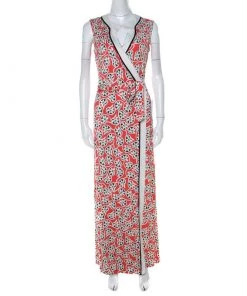 Diane Von Furstenberg Coral Pink Floral Print Keyhole Neck Dress L For Women