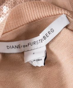 Diane Von Furstenberg Blush Pink Sequinned Silk Full Sleeve Blend Jersey Top L For Women -Diane Von Furstenberg shop luxury women diane von furstenberg used clothes p223879 003
