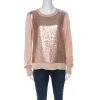Diane Von Furstenberg Blush Pink Sequinned Silk Full Sleeve Blend Jersey Top L For Women
