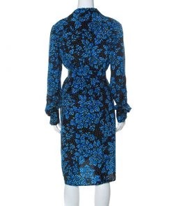 Diane Von Furstenberg Black & Cobalt Blue Floral Print Silk Belted Shirt Dress L For Women 8 Diane Von Furstenberg Black & Cobalt Blue Floral Print Silk Belted Shirt Dress L For Women -Diane Von Furstenberg shop luxury women diane von furstenberg used clothes p230748 001