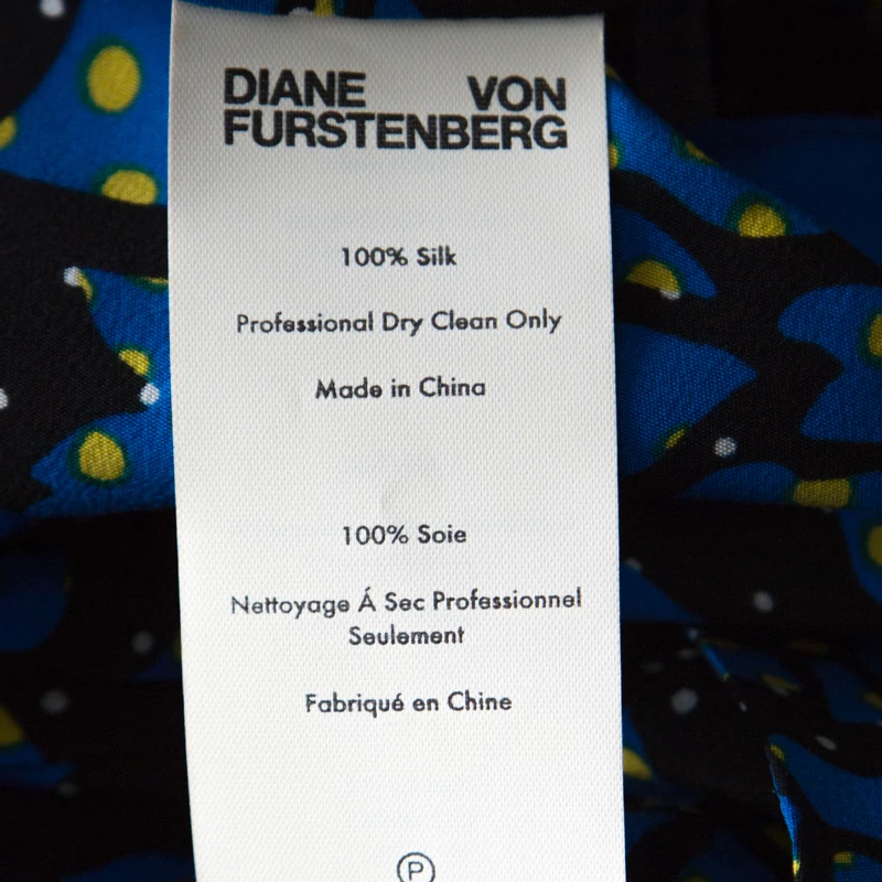 Diane Von Furstenberg Black & Cobalt Blue Floral Print Silk Belted Shirt Dress L For Women 6 Diane Von Furstenberg Black & Cobalt Blue Floral Print Silk Belted Shirt Dress L For Women - Image 6