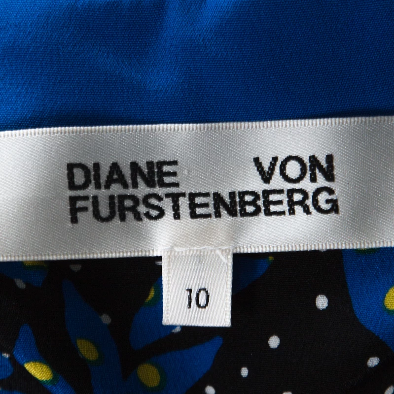 Diane Von Furstenberg Black & Cobalt Blue Floral Print Silk Belted Shirt Dress L For Women 5 Diane Von Furstenberg Black & Cobalt Blue Floral Print Silk Belted Shirt Dress L For Women - Image 5