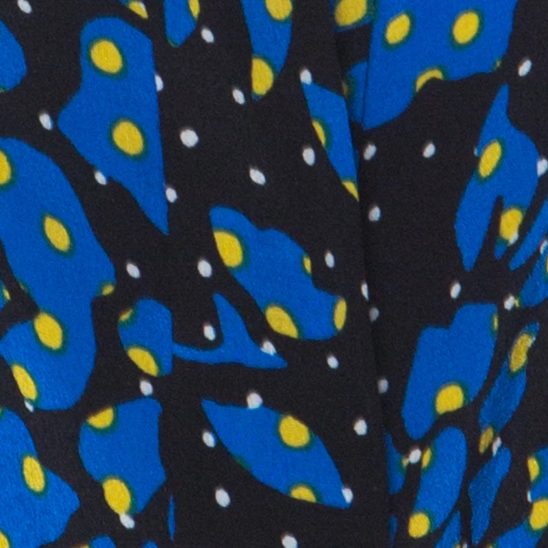 Diane Von Furstenberg Black & Cobalt Blue Floral Print Silk Belted Shirt Dress L For Women 4 Diane Von Furstenberg Black & Cobalt Blue Floral Print Silk Belted Shirt Dress L For Women - Image 4