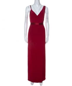 Diane Von Furstenberg Red Silk Asymmetric Side Slit Gown S For Women