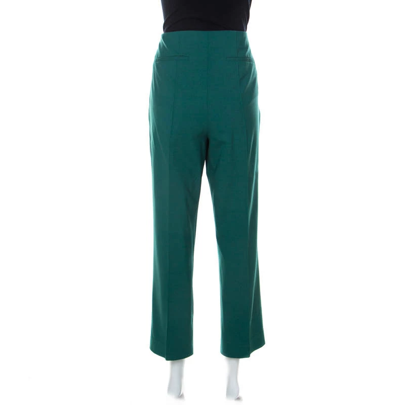 Diane Von Furstenberg Green Stretch Wool Pleated High Waist Trousers L For Women 3 Diane Von Furstenberg Green Stretch Wool Pleated High Waist Trousers L For Women - Image 3