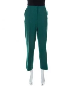 Diane Von Furstenberg Green Stretch Wool Pleated High Waist Trousers L For Women