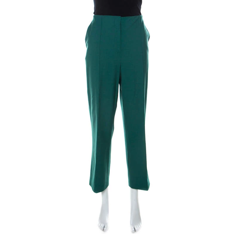 Diane Von Furstenberg Green Stretch Wool Pleated High Waist Trousers L For Women 1 Diane Von Furstenberg Green Stretch Wool Pleated High Waist Trousers L For Women