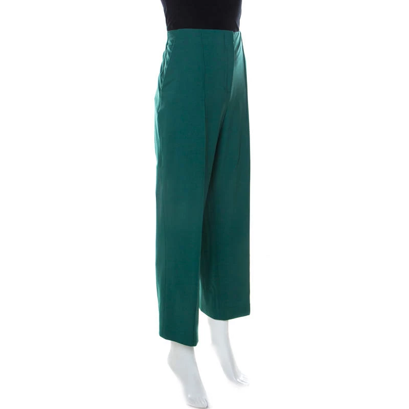 Diane Von Furstenberg Green Stretch Wool Pleated High Waist Trousers L For Women 2 Diane Von Furstenberg Green Stretch Wool Pleated High Waist Trousers L For Women - Image 2