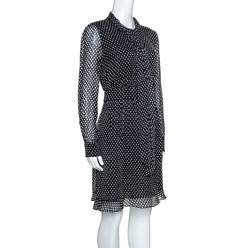 Diane Von Furstenberg Black Dot Print Silk Tie Neck Detail Arabella Dress M For Women 2 Diane Von Furstenberg Black Dot Print Silk Tie Neck Detail Arabella Dress M For Women - Image 2
