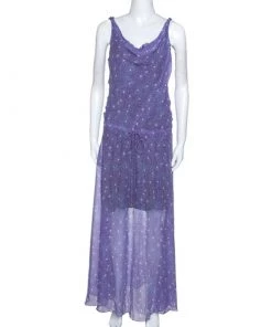 Diane Von Furstenberg Purple Printed Chiffon Tadd Maxi Dress M For Women