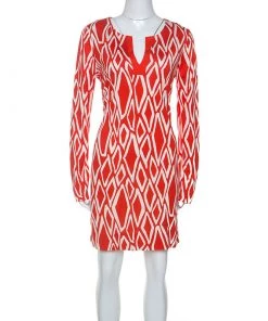 Diane Von Furstenberg Red Printed Silk Jersey Reina Tunic Dress L For Women