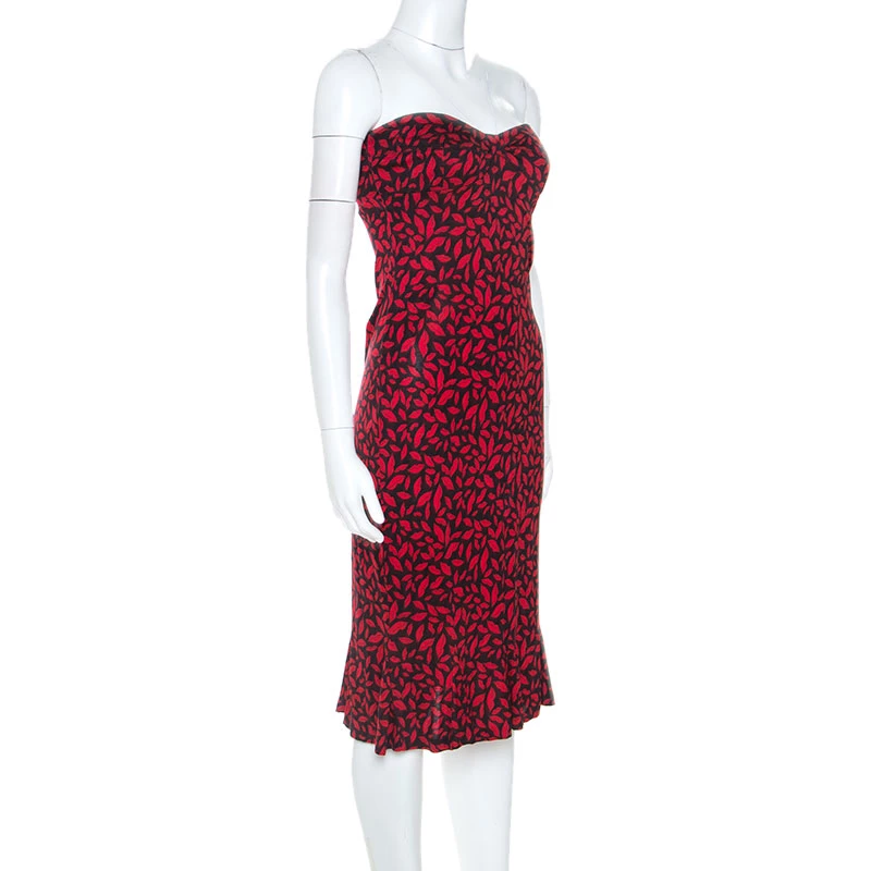 Diane Von Furstenberg Red Printed Silk Strapless Baby Jane Dress L For Women 2 Diane Von Furstenberg Red Printed Silk Strapless Baby Jane Dress L For Women - Image 2