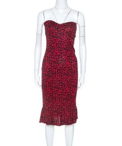 Diane Von Furstenberg Red Printed Silk Strapless Baby Jane Dress L For Women