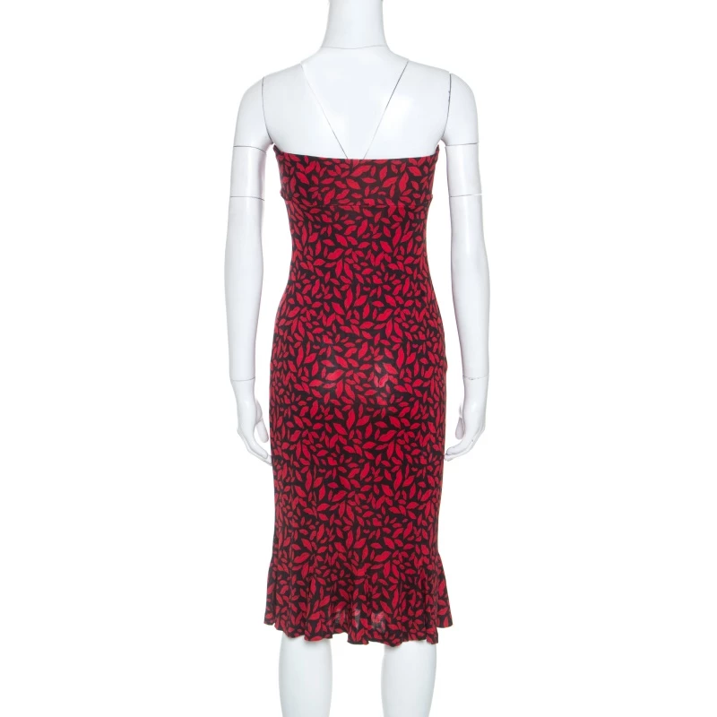 Diane Von Furstenberg Red Printed Silk Strapless Baby Jane Dress L For Women 3 Diane Von Furstenberg Red Printed Silk Strapless Baby Jane Dress L For Women - Image 3