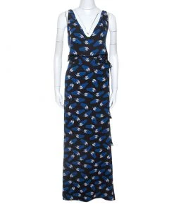 Diane Von Furstenberg Black Printed Silk Sleeveless Theresa Dress L For Women