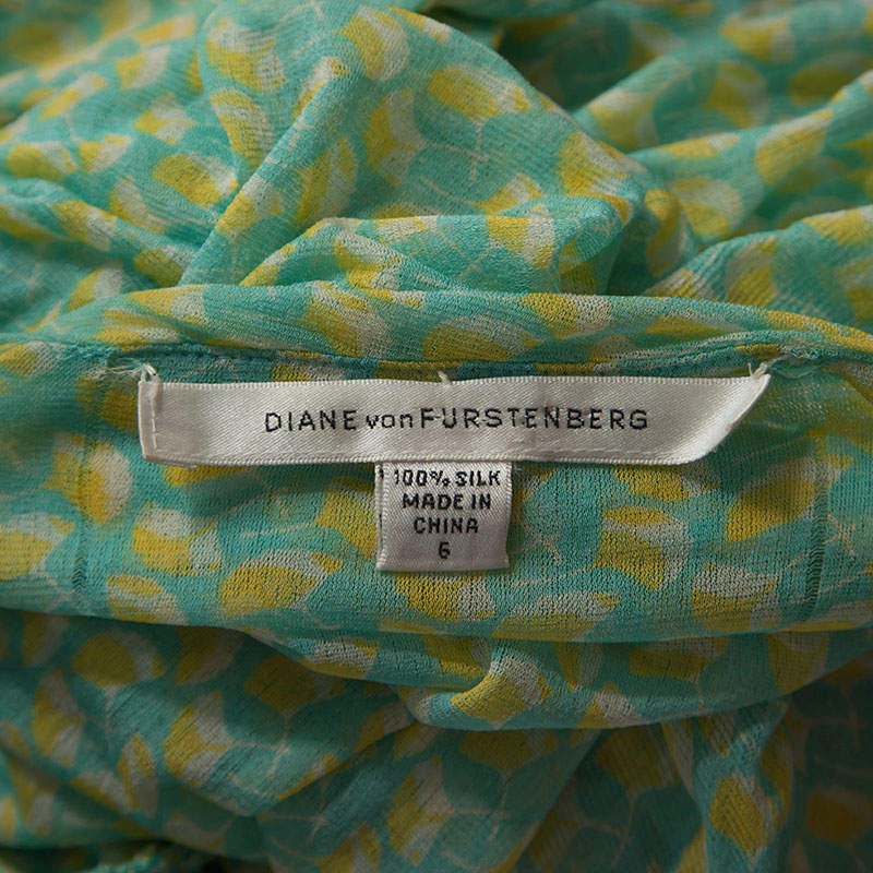 Diane Von Furstenberg Green Printed Silk Mesh Drop Waist Louie Dress M For Women 5 Diane Von Furstenberg Green Printed Silk Mesh Drop Waist Louie Dress M For Women - Image 5
