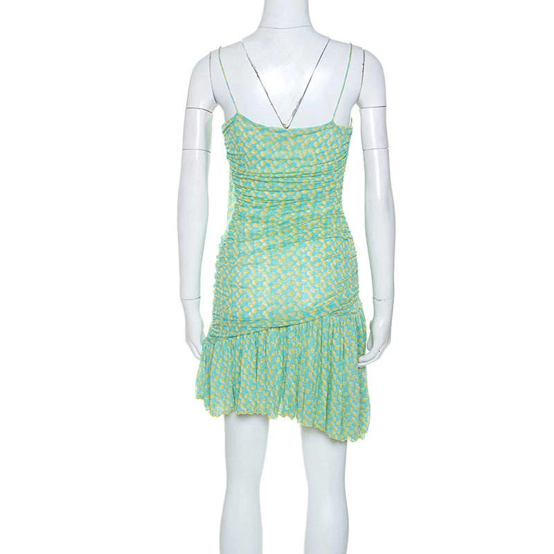 Diane Von Furstenberg Green Printed Silk Mesh Drop Waist Louie Dress M For Women 3 Diane Von Furstenberg Green Printed Silk Mesh Drop Waist Louie Dress M For Women - Image 3