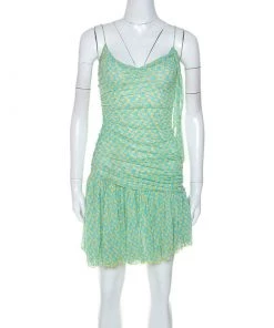 Diane Von Furstenberg Green Printed Silk Mesh Drop Waist Louie Dress M For Women