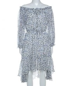 Diane Von Furstenberg White Printed Silk Off Shoulder Camila Dress S For Women