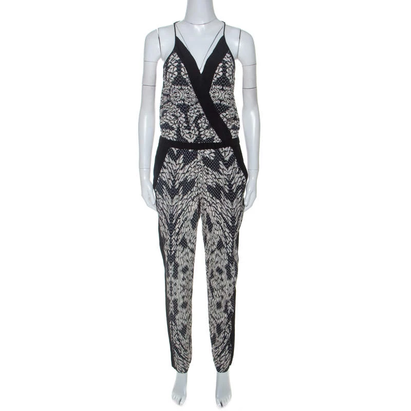 Diane Von Furstenberg Black Printed Silk Shany Jumpsuit M For Women 1 Diane Von Furstenberg Black Printed Silk Shany Jumpsuit M For Women