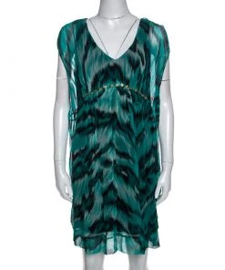 Diane Von Furstenberg Green Printed Silk Embellished Simea Dress M For Women
