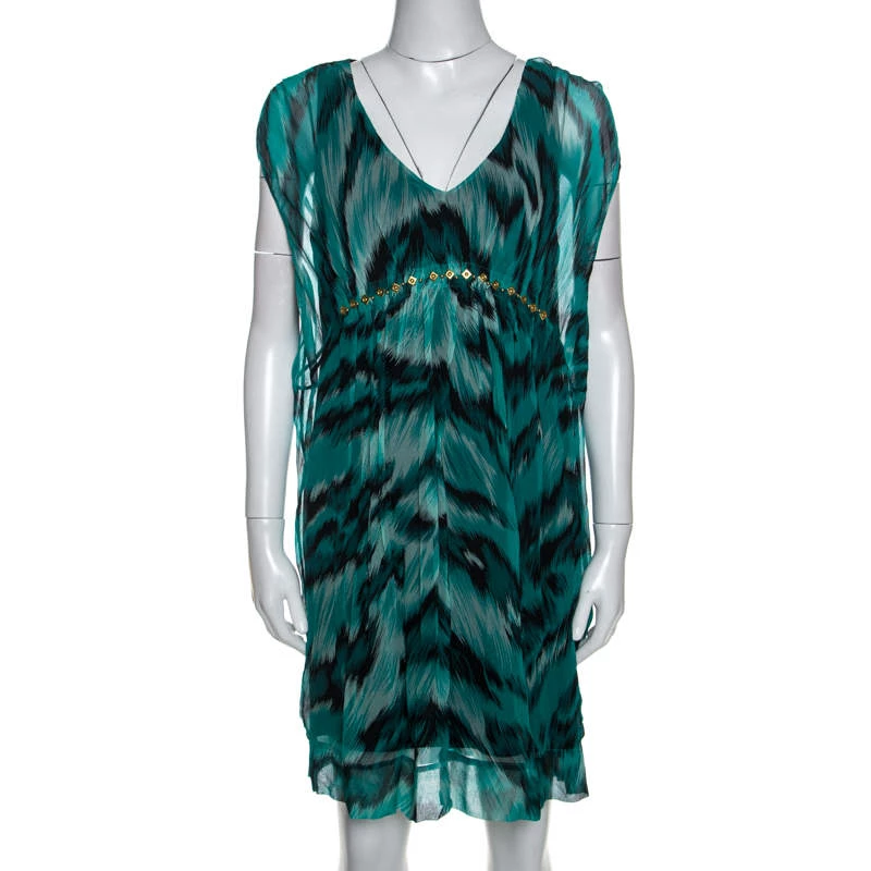 Diane Von Furstenberg Green Printed Silk Embellished Simea Dress M For Women 1 Diane Von Furstenberg Green Printed Silk Embellished Simea Dress M For Women