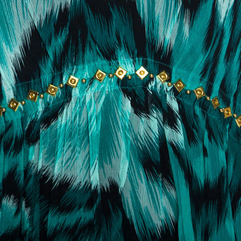 Diane Von Furstenberg Green Printed Silk Embellished Simea Dress M For Women 4 Diane Von Furstenberg Green Printed Silk Embellished Simea Dress M For Women - Image 4