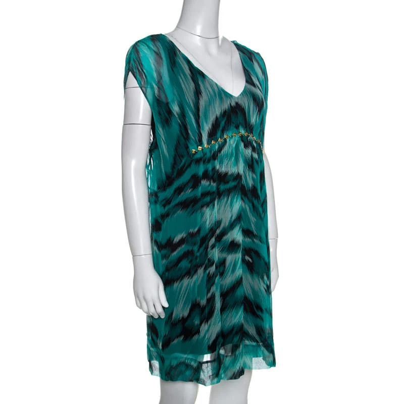 Diane Von Furstenberg Green Printed Silk Embellished Simea Dress M For Women 2 Diane Von Furstenberg Green Printed Silk Embellished Simea Dress M For Women - Image 2
