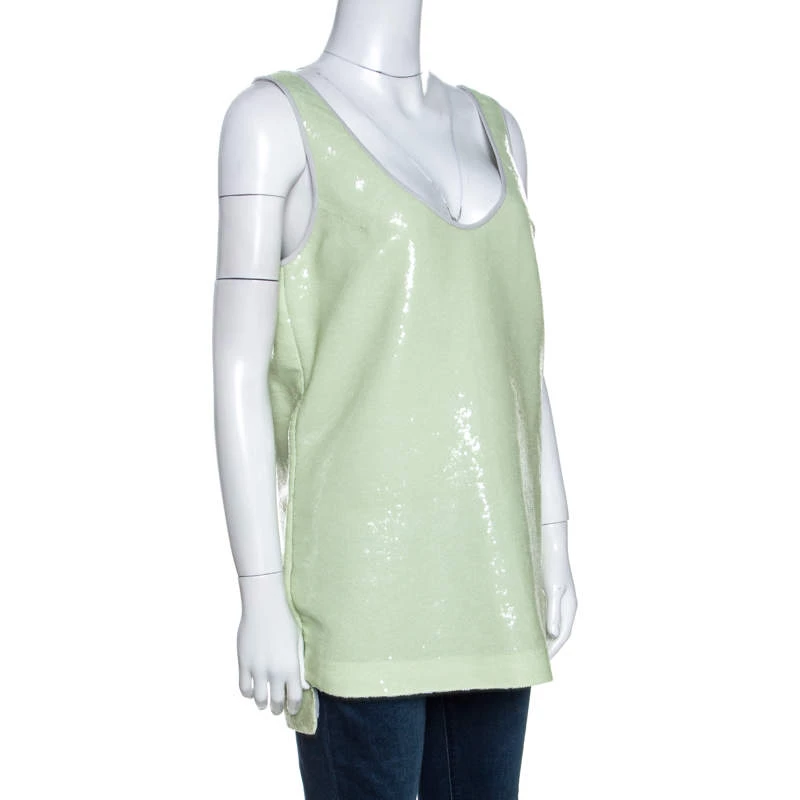 Diane Von Furstenberg Light Green Sequined Desta Tank Top M For Women 2 Diane Von Furstenberg Light Green Sequined Desta Tank Top M For Women - Image 2