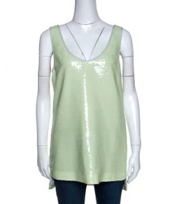 Diane Von Furstenberg Light Green Sequined Desta Tank Top M For Women