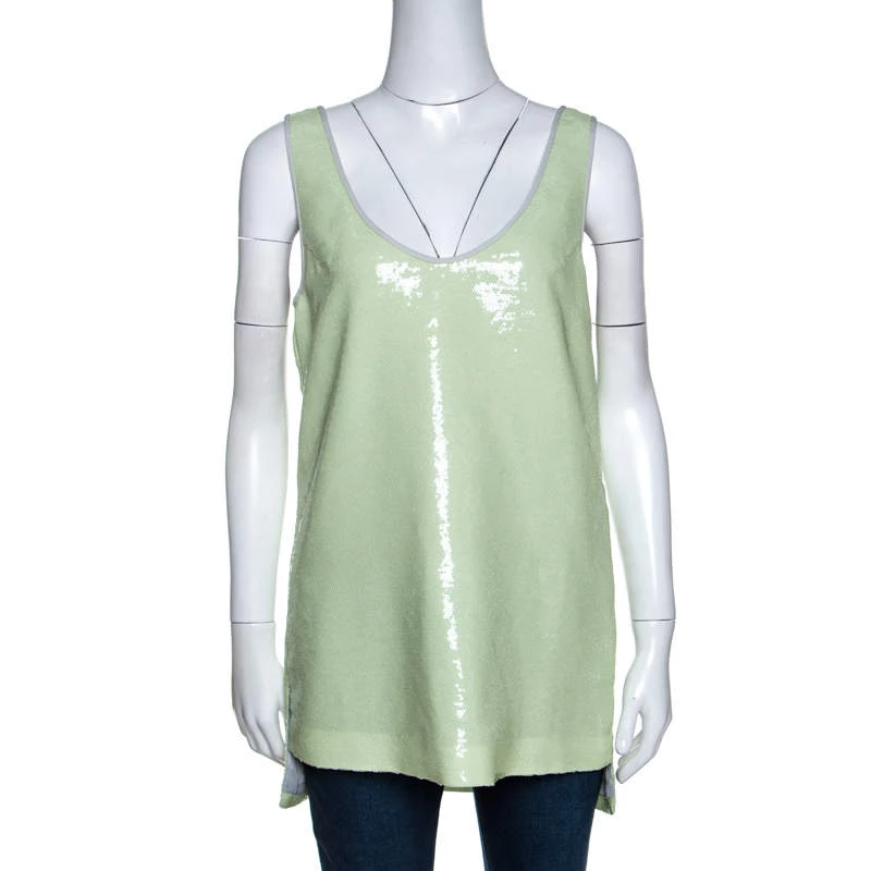Diane Von Furstenberg Light Green Sequined Desta Tank Top M For Women 1 Diane Von Furstenberg Light Green Sequined Desta Tank Top M For Women