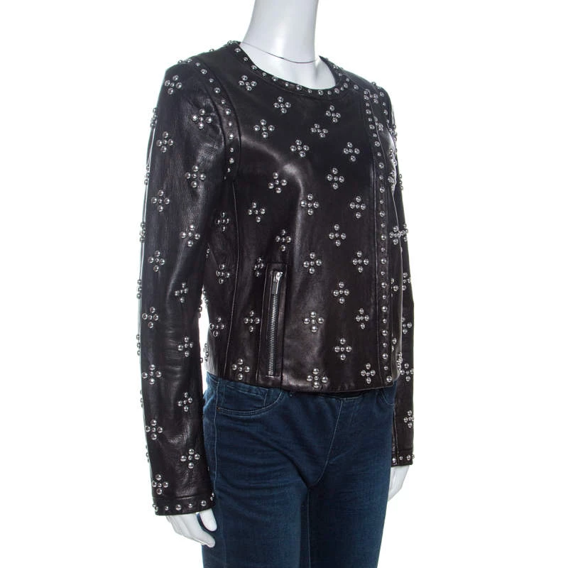 Diane Von Furstenberg Black Leather Studded Cocoa Jacket S For Women 2 Diane Von Furstenberg Black Leather Studded Cocoa Jacket S For Women - Image 2