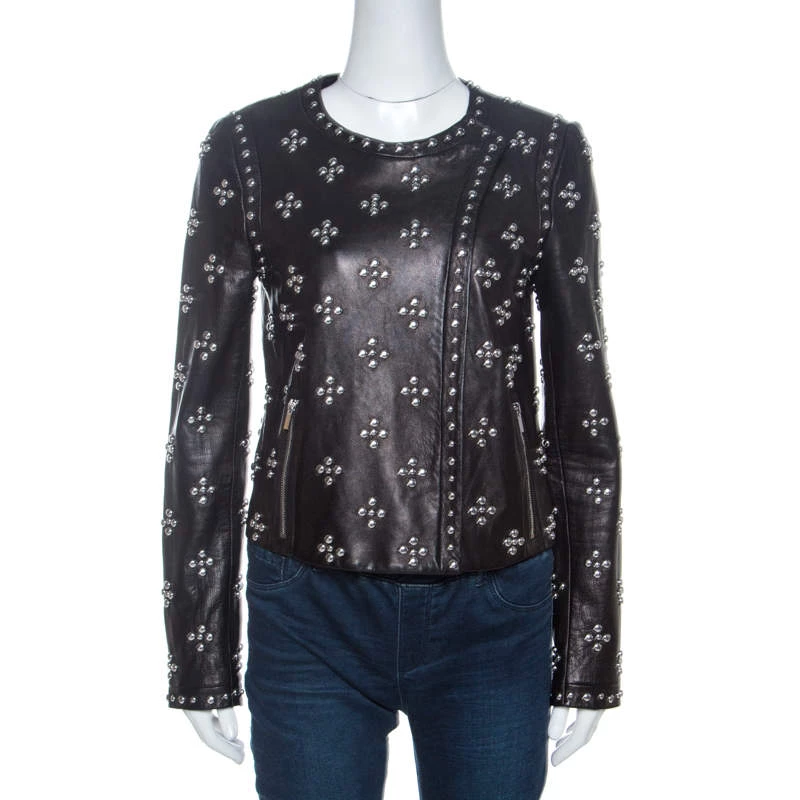 Diane Von Furstenberg Black Leather Studded Cocoa Jacket S For Women 1 Diane Von Furstenberg Black Leather Studded Cocoa Jacket S For Women
