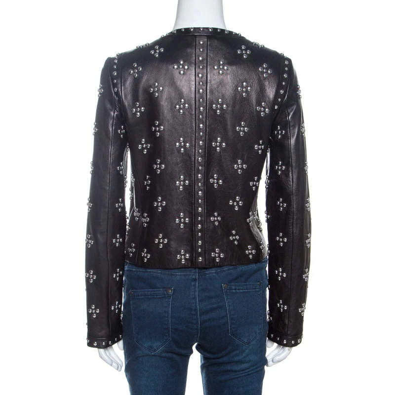 Diane Von Furstenberg Black Leather Studded Cocoa Jacket S For Women 3 Diane Von Furstenberg Black Leather Studded Cocoa Jacket S For Women - Image 3