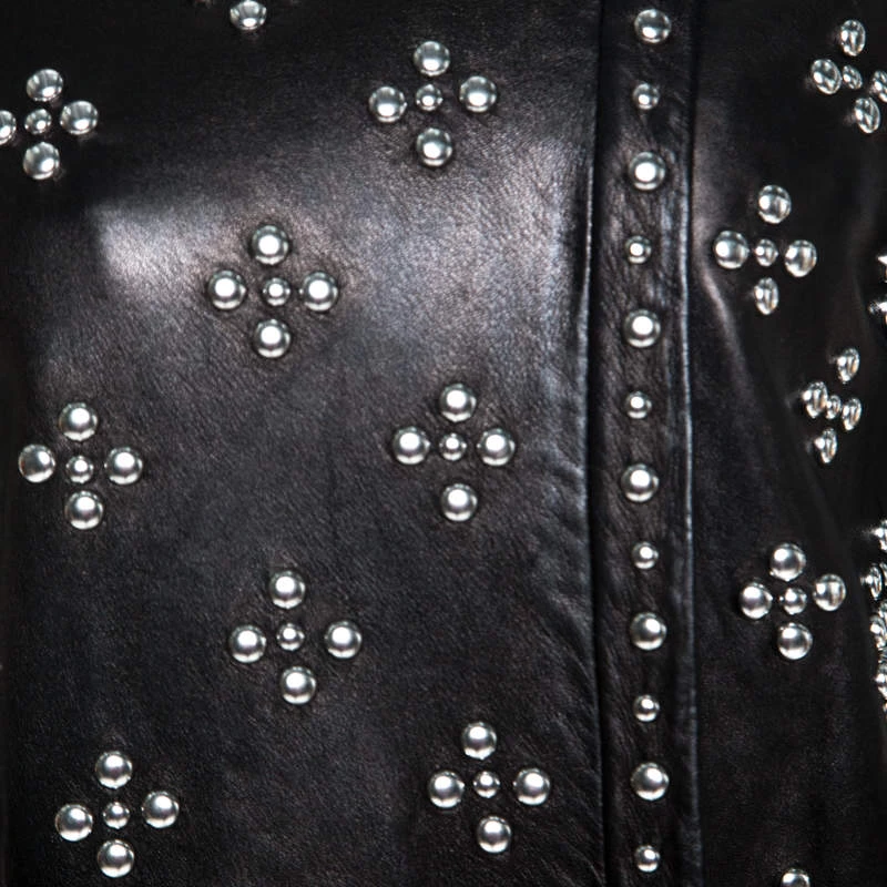 Diane Von Furstenberg Black Leather Studded Cocoa Jacket S For Women 4 Diane Von Furstenberg Black Leather Studded Cocoa Jacket S For Women - Image 4