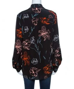 Diane Von Furstenberg Black Floral Printed Silk Shirt L For Women -Diane Von Furstenberg shop luxury women diane von furstenberg used clothes p262605 004