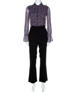 Diane Von Furstenberg Black Printed Silk Ruffled Ariella Jumpsuit XS For Women