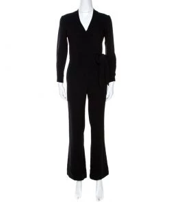Diane Von Furstenberg Black Crepe Belted Jumpsuit XS For Women