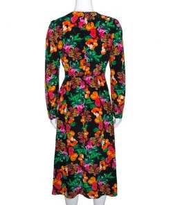 Diane Von Furstenberg Black Floral Print Silk Midi Dress M For Women -Diane Von Furstenberg shop luxury women diane von furstenberg used clothes p275666 003