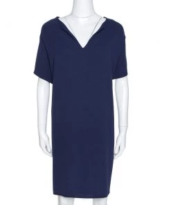 Diane Von Furstenberg Navy Blue Crepe Kora Shift Dress L For Women