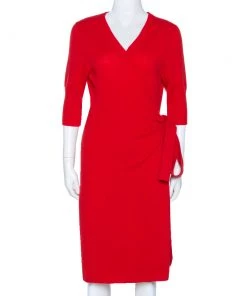 Diane Von Furstenberg Red Cashmere Coen Wrap Dress L For Women