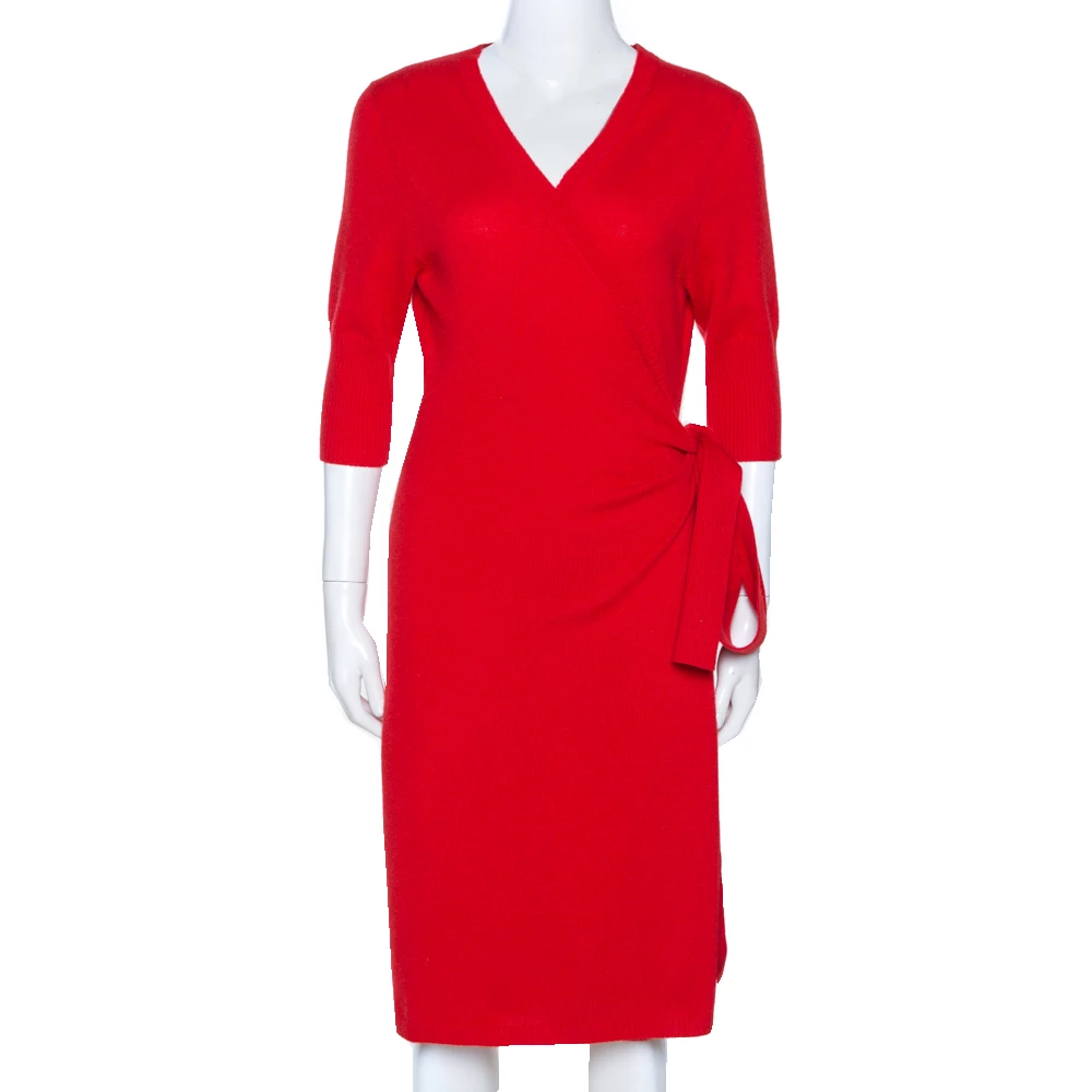 Diane Von Furstenberg Red Cashmere Coen Wrap Dress L For Women 1 Diane Von Furstenberg Red Cashmere Coen Wrap Dress L For Women