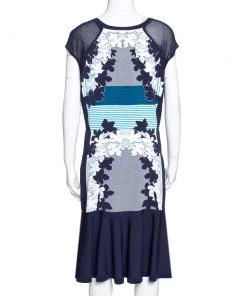 Diane Von Furstenberg Admiral Navy & Ivory Intarsia Knit Jalen Dress L For Women -Diane Von Furstenberg shop luxury women diane von furstenberg used clothes p289858 003
